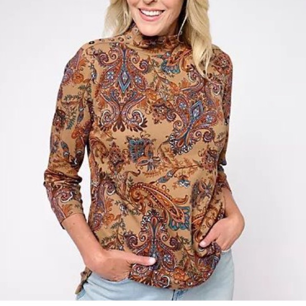 Isaac Mizrahi Live. multi-color floral mock turtleneck.